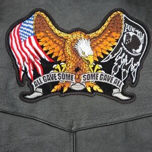 Vintage Leather Vest Men's XL Black Patches‎ POW MIA Desert Storm Tomahawk...